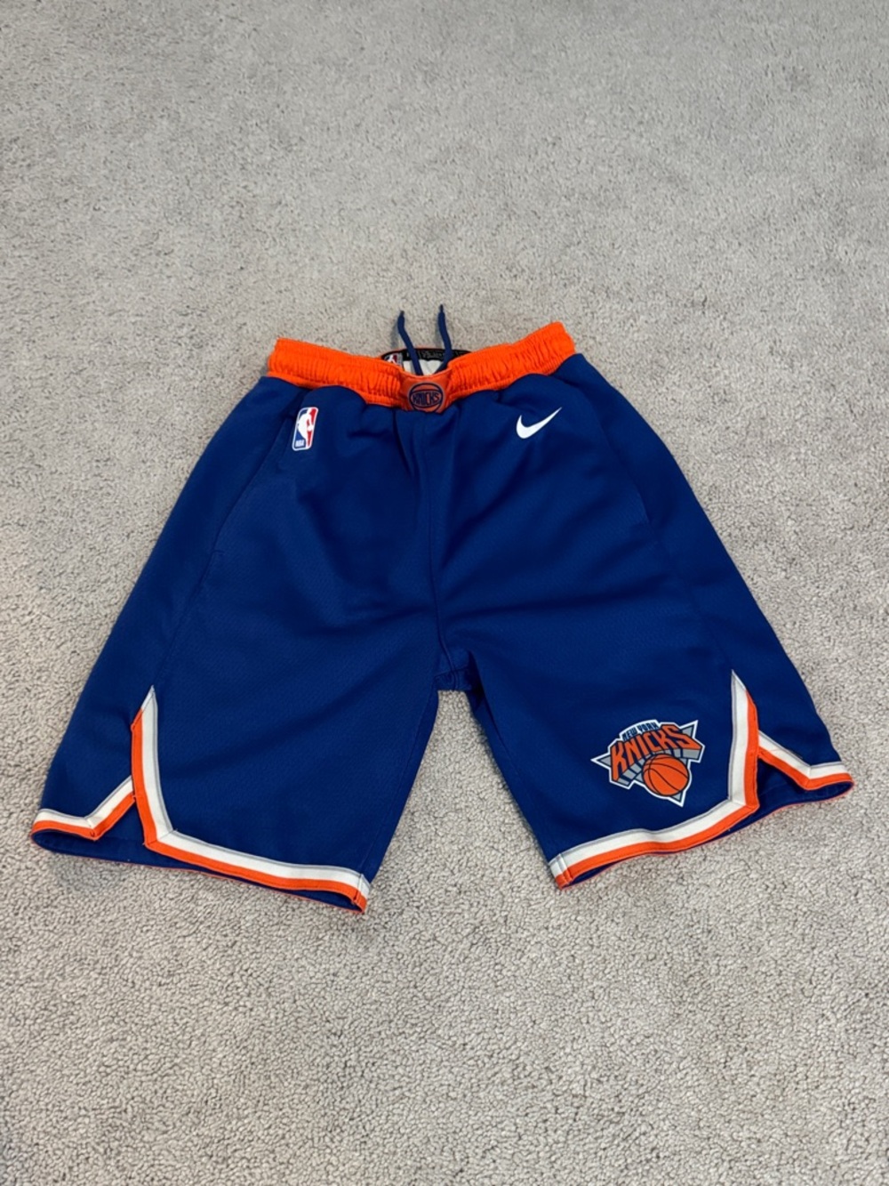 Nike Kids Medium Royal Blue and Orange Basketball Shorts with Knicks Logo